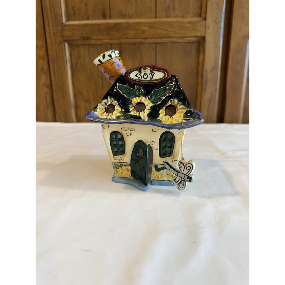 Vtg Blue Sky Joy Ceramic Candle House Dragonfly Signed Heather Goldminc 2003 - Picture 2 of 9